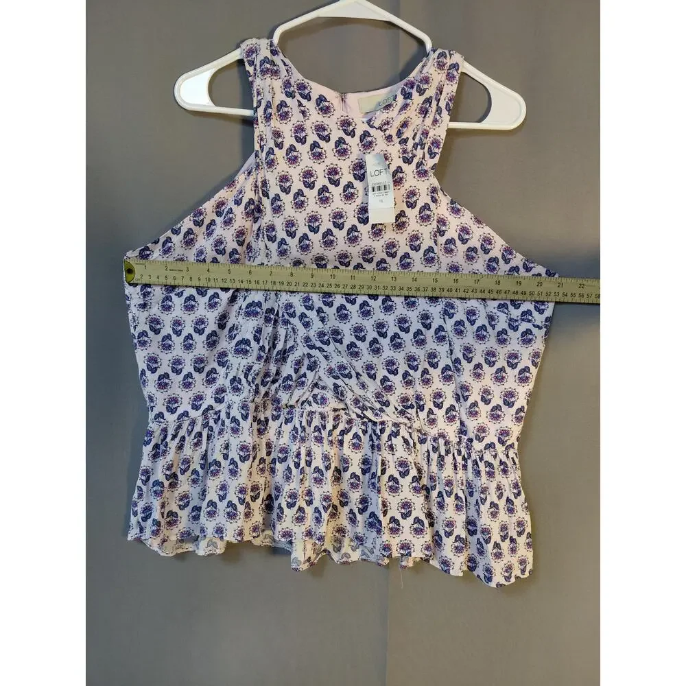 NWT Loft White Floral Peplum Top Women Size 16